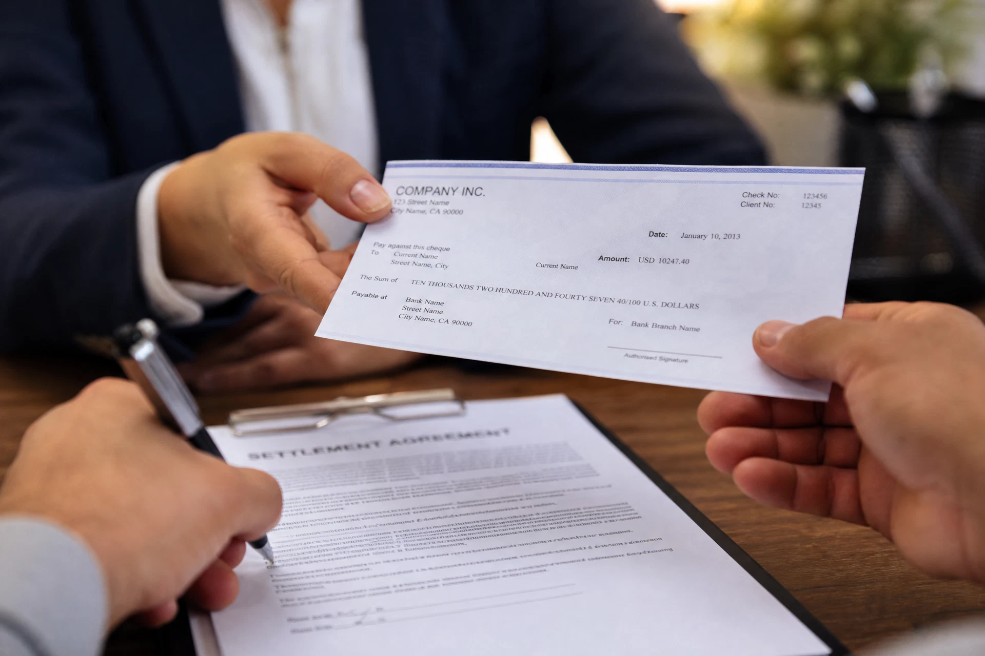 Signing a total loss settlement document after a Farmers Insurance claim