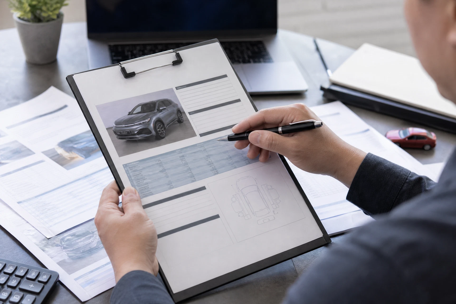 Insurance adjuster reviewing a National General total loss valuation report